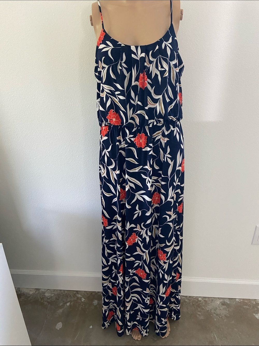 NAIF Navy Maxi Dress with Red Floral Print Sz L